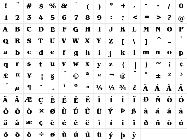 ITC Benguiat Bold  glyph index