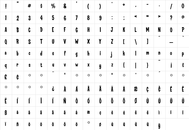 CoopCondensed Regular  glyph index