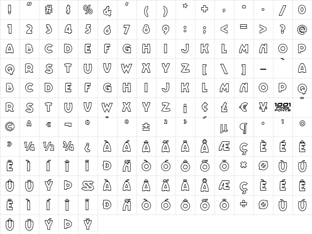 Vinnie BoomBah NF Regular  glyph index