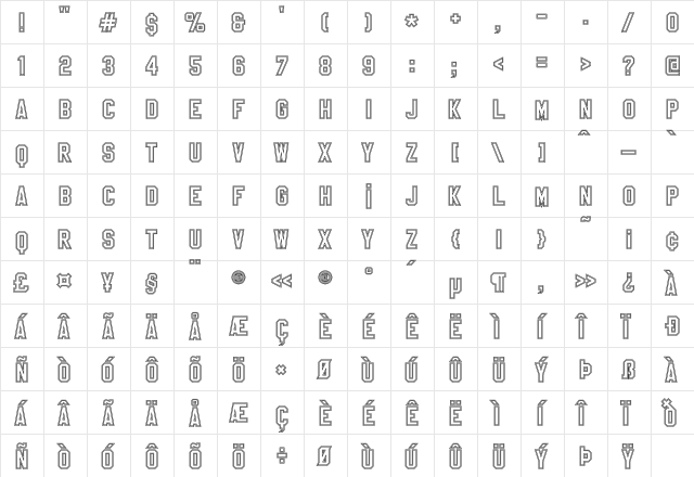 Sablon Up Outline  glyph index