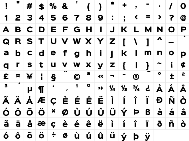 Sinkin Sans 800 Black Regular  glyph index