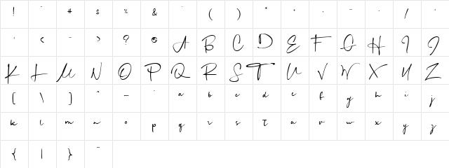 Mortdecai Script Regular  glyph index