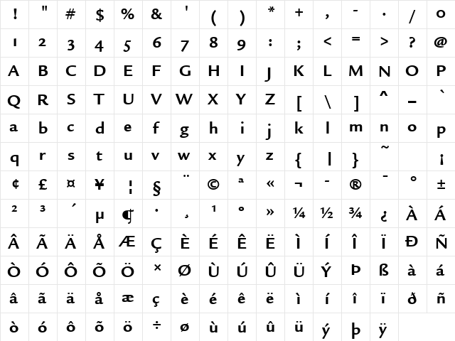 Legacy Sans OS ITC TT Bold  glyph index