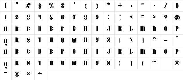 Queen Regular  glyph index