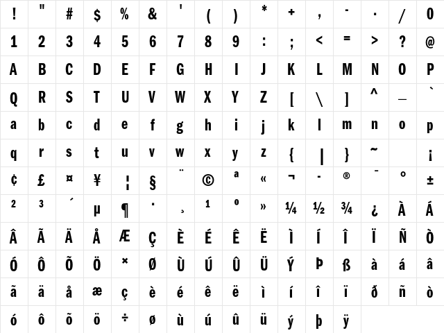 ITC Franklin Gothic Std Demi Compressed  glyph index