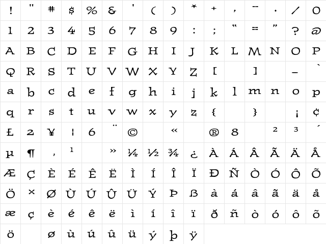 JournalUltra Regular  glyph index