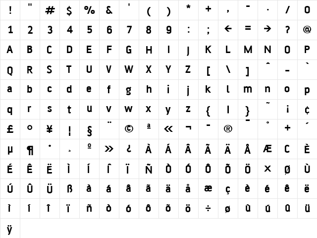 AFBattersea Bold  glyph index