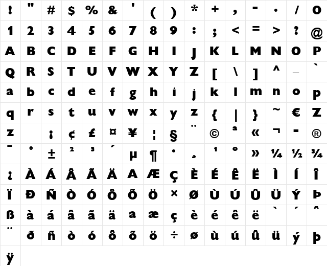 Gill Sans ExtraBoldDisplay ExtraBoldDisplay  glyph index