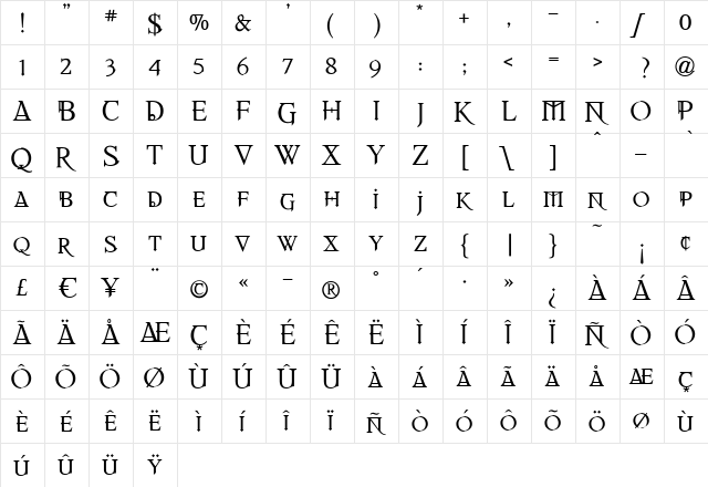 REQUIEM Regular  glyph index