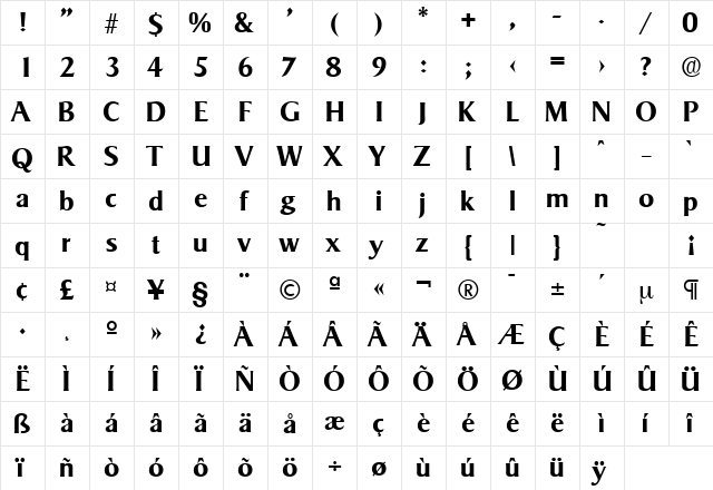 Sigvar-Serial Bold  glyph index