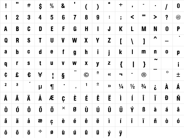 Arezzo-Cd Demi  glyph index