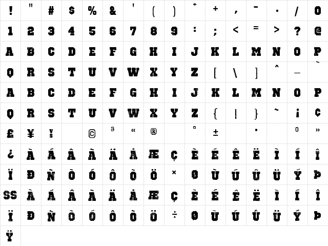 Octin Vintage B Black  glyph index
