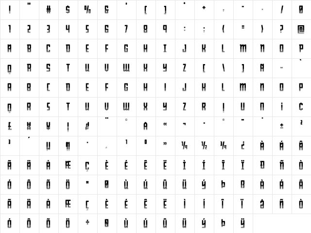 Young Patriot Halftone Regular  glyph index