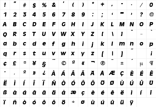 Ravenna-Serial-ExtraBold RegularItalic  glyph index