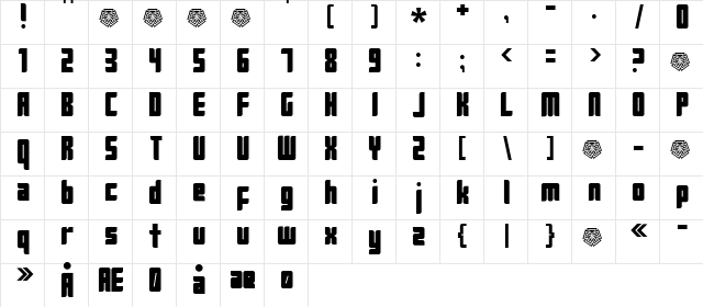 Push2Black Regular  glyph index