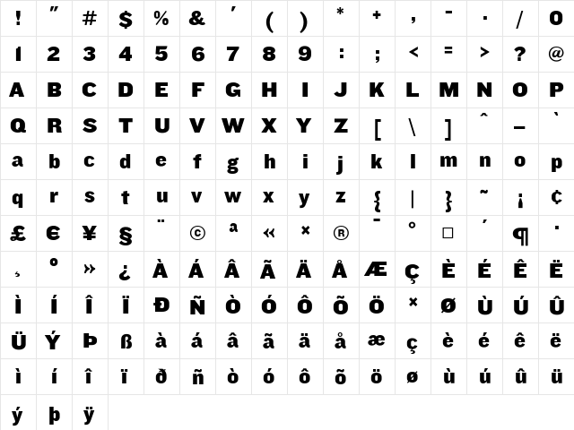 Knockout Medium  glyph index