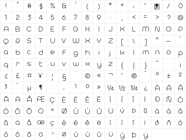 Typo Hoop Light Demo Regular  glyph index