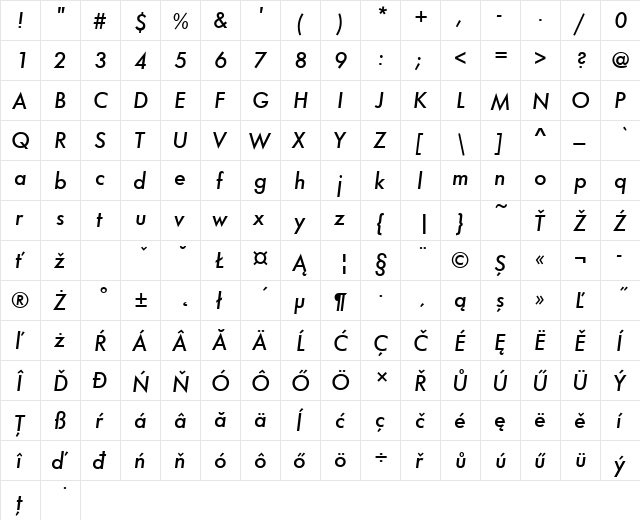 FuturaTEEMed Italic  glyph index