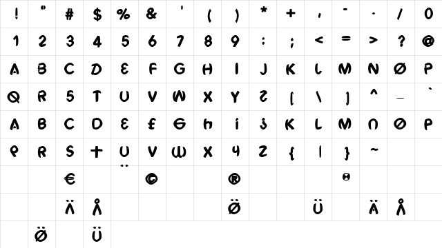 HackeIt Bold Regular  glyph index