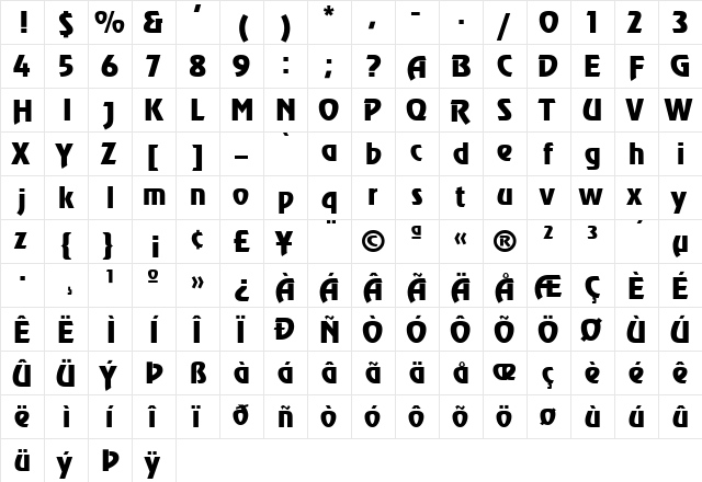 Renfrew Regular  glyph index