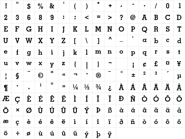 Memphis LT Std Bold  glyph index