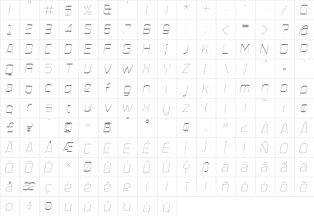 Plotta Light Italic  glyph index
