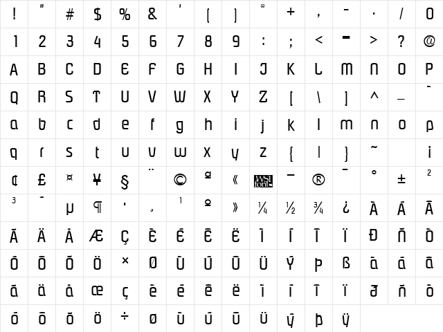 Plover Regular  glyph index