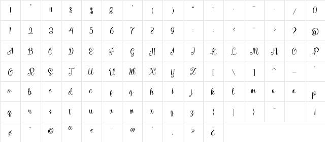 Hello megan Regular  glyph index