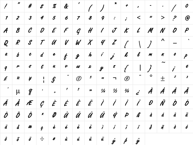 Freestyle Script D Bold  glyph index