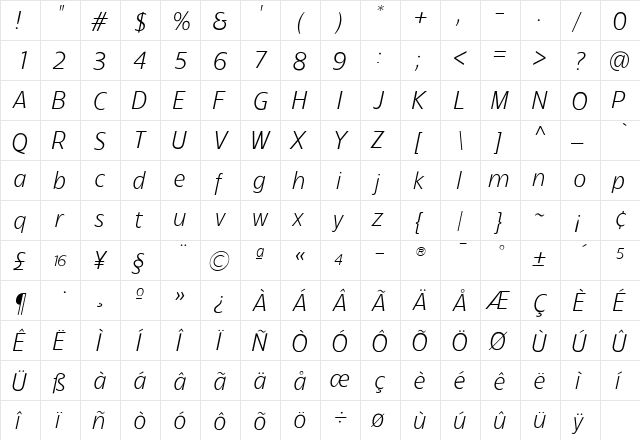 TFForeverTwo Light  glyph index