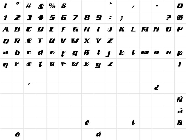 fretine Regular  glyph index