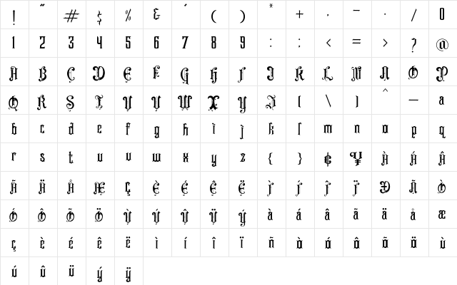 Dark power Regular  glyph index