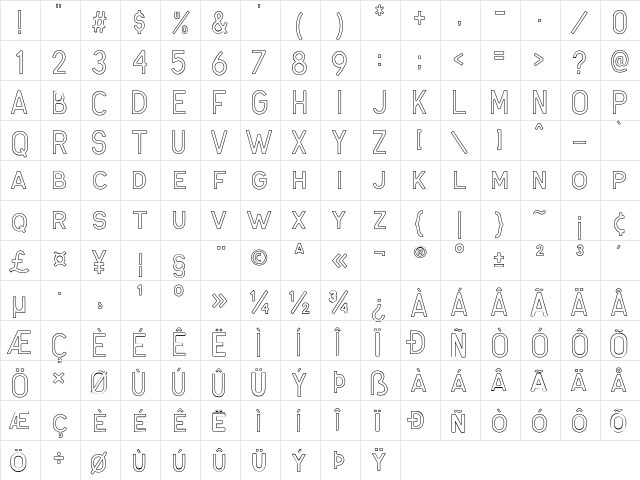 Antone Outline  glyph index