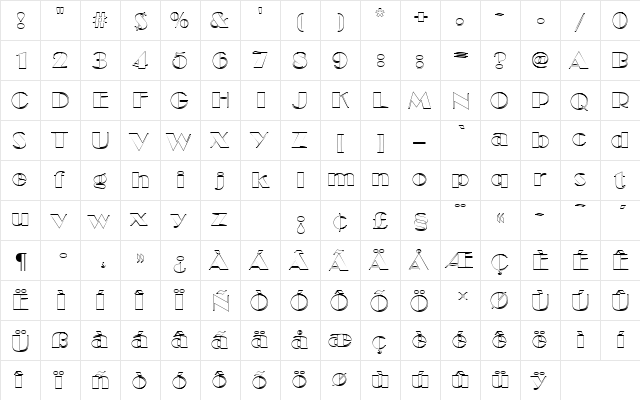 BroadwayDOu1 Regular  glyph index