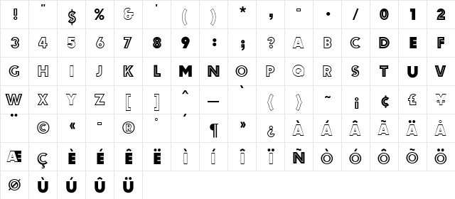 Leopard MN Regular  glyph index
