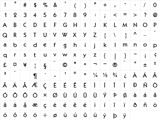 ItcKabel Medium  glyph index