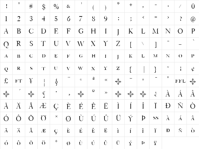 EldoradoDisplay Regular  glyph index