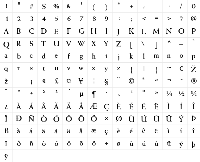 Weiss LT Bold  glyph index