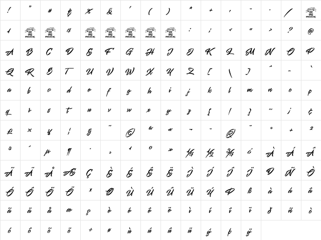 Mistuki 4 PERSONAL USE Regular  glyph index