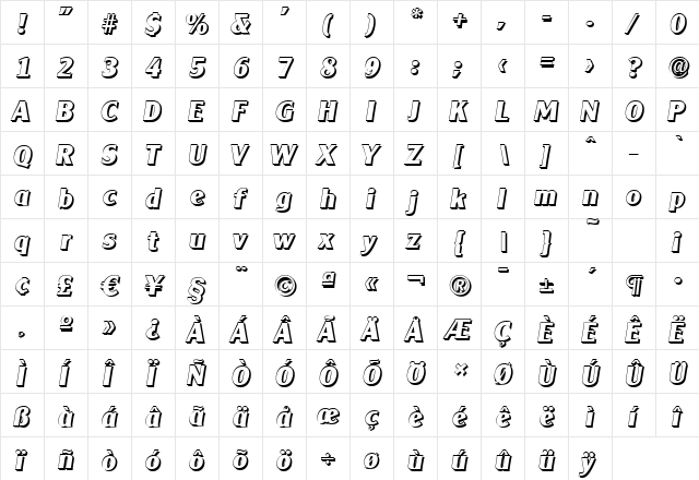 AlexanderBeckerShadow-ExBold Italic  glyph index
