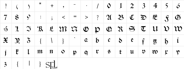 Brockton Regular  glyph index