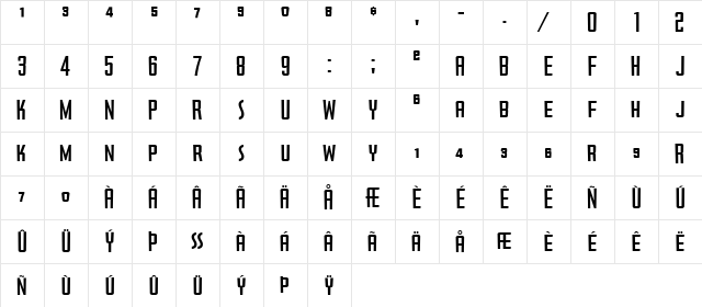 Mingo Regular  glyph index