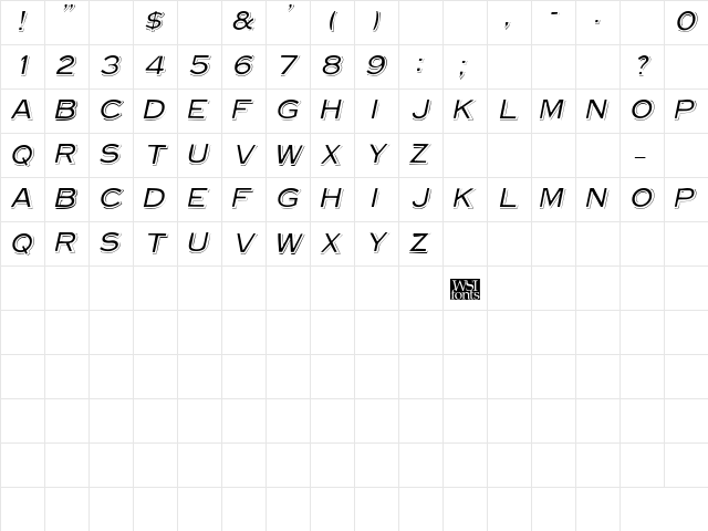VinylCaps Italic  glyph index
