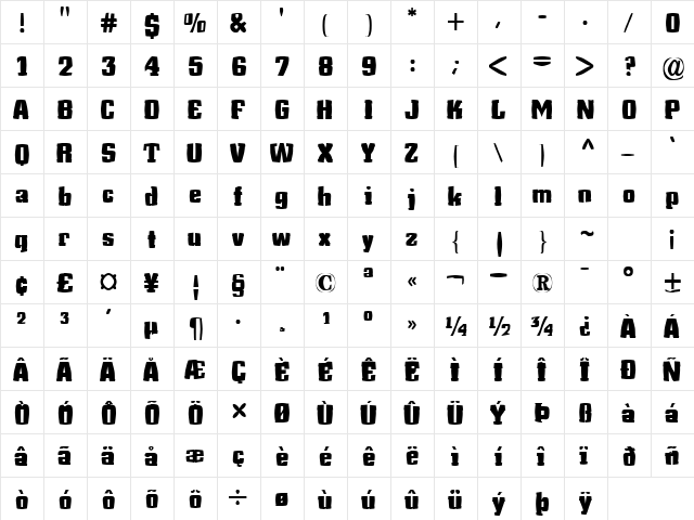FZ WARPED 38 Normal  glyph index