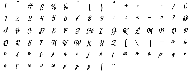 Slides Regular  glyph index