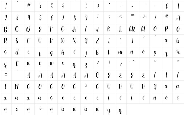 Beautiful Regular  glyph index