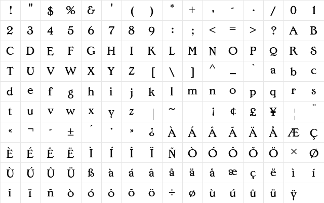 Edwardian Medium Std Regular  glyph index