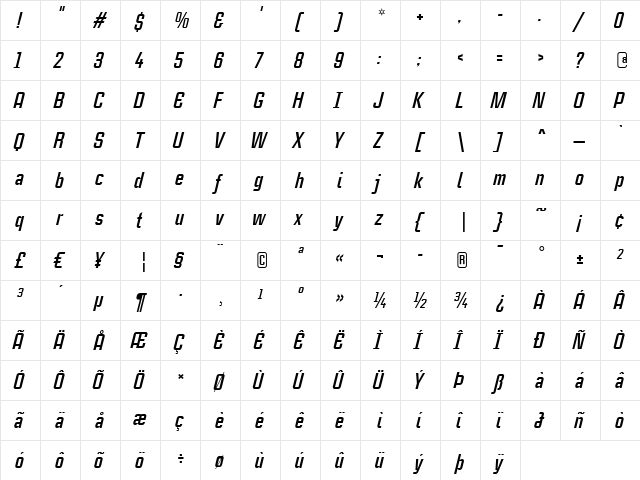 CaseStudyNoOne LT Bold Italic  glyph index