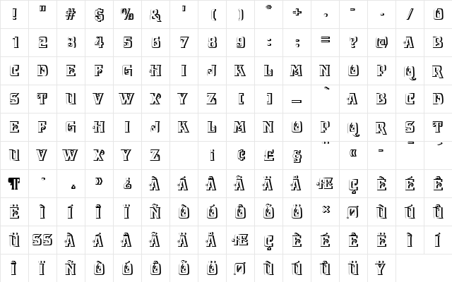 DavidaDRe1 Regular  glyph index