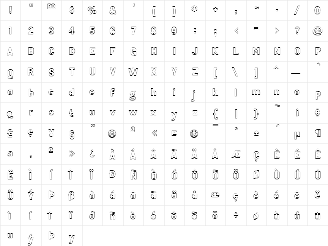 Tenko Regular  glyph index